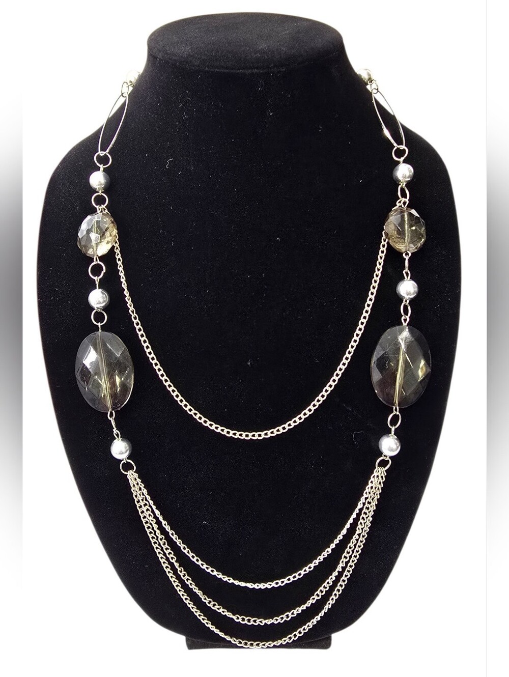 Layered Gray & Silver Statement Necklace